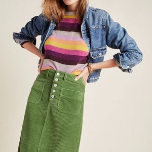 Pilcro and the Letterpress Olive Corduroy Skirt Sz 2 Button Fly